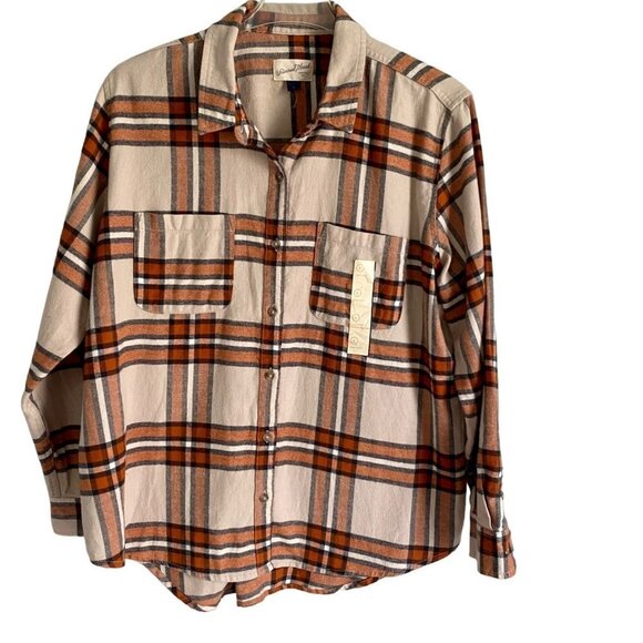 Universal Thread Long Sleeve Button Down Flannel Shirt Women's Large NEW - Picture 1 of 10